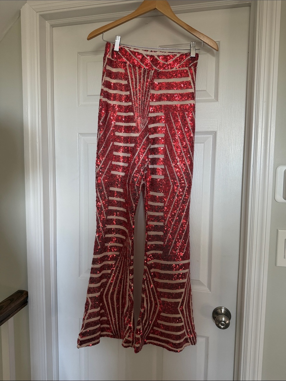 Sequin Striped Flare Pants - Red